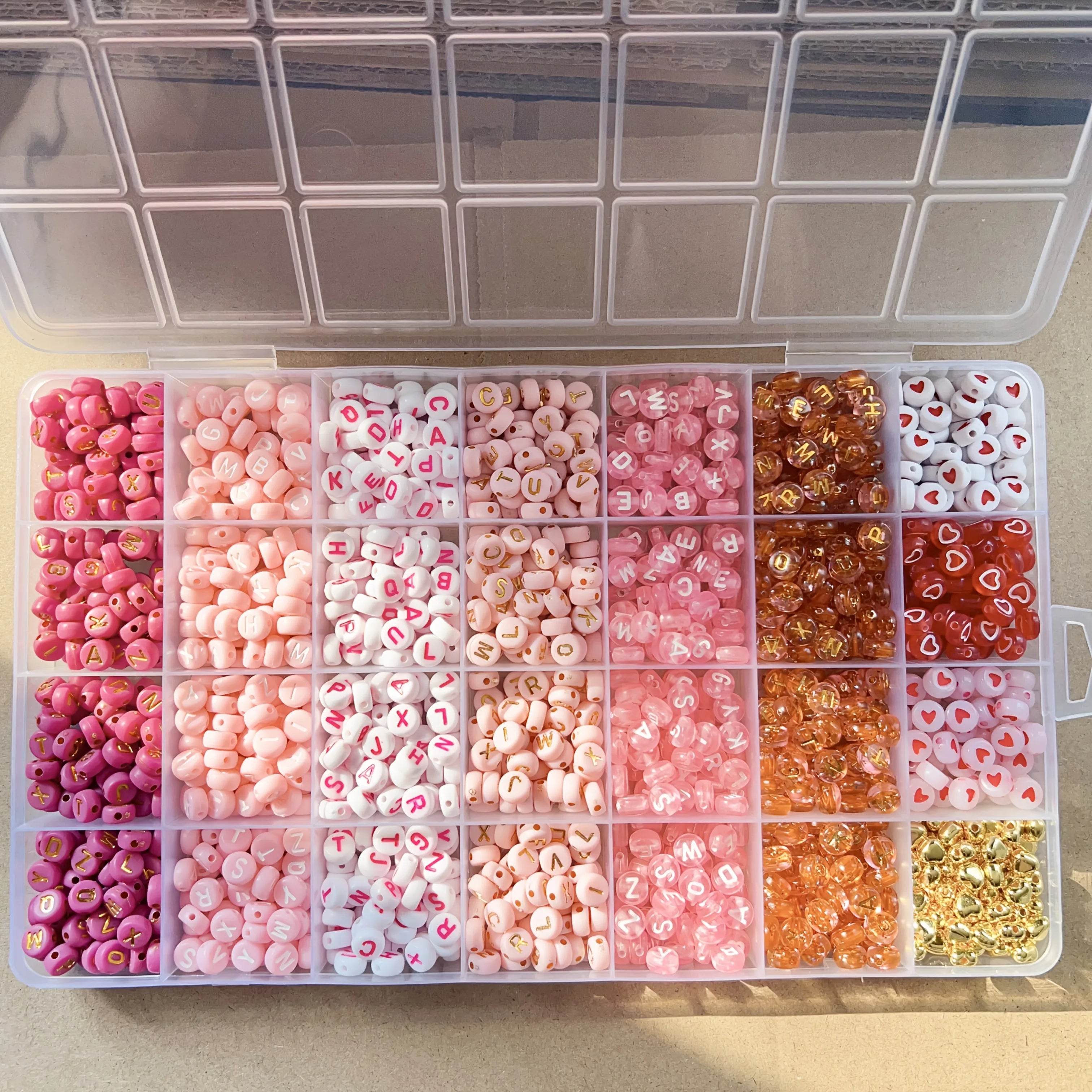 300/840pcs Pink, Red & White, Golden Letter & Heart Acrylic Beads Set - Jewelry Making Kit for DIY Bracelets, Necklaces