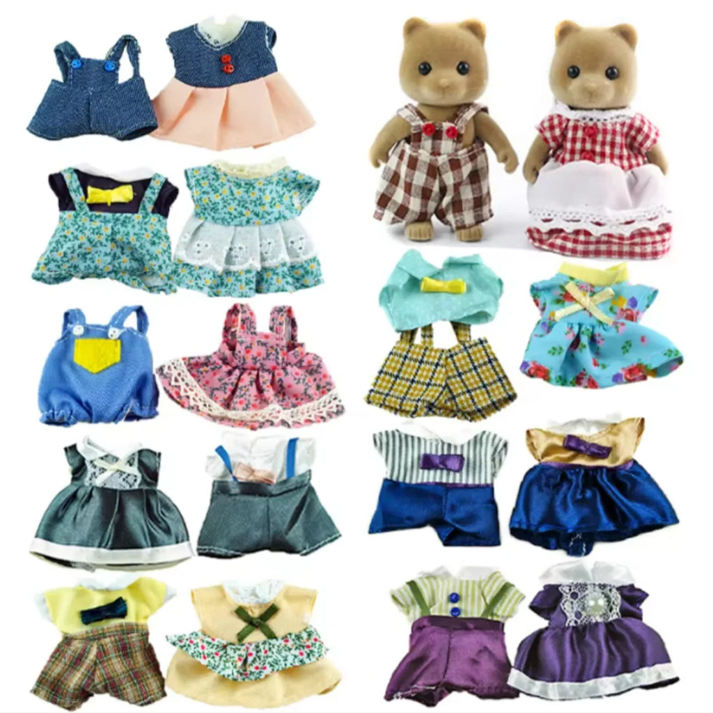 Dress Dollhouse Accessories 1:12 Forest Animal Family Clothes Fashion Daily Wear Casual Outfits Vest Shirt Skirt Pants for Doll