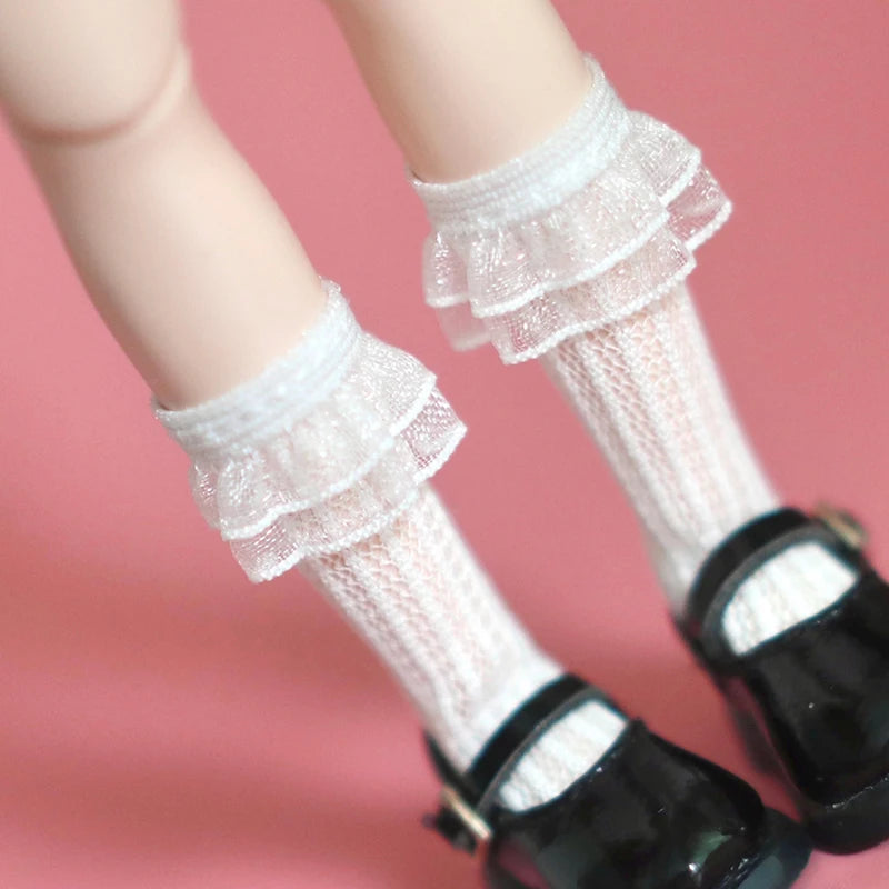 A Pair of Blyth Doll Lace Socks Cute Long White Sock for Blythe Licca Azone OB24 Pullip 1/6 Dolls Accessories Children Gifts