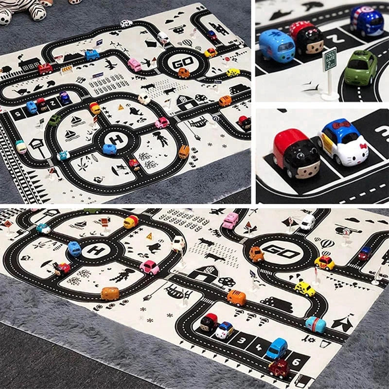 130*100CM Road Map Carpet for Kids Parking Lot Roadmap 83*58CM City Traffic Map of Road Boy Girls Educational Toy Crawling Games