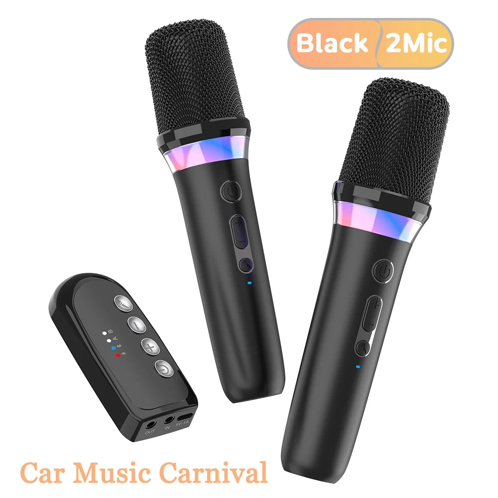 Wireless Car Microphone With Receiver Karaoke Companion 3.5MM AUX Stereo HIFI RGB Colorful Light Multi Sound Effect Mixer System