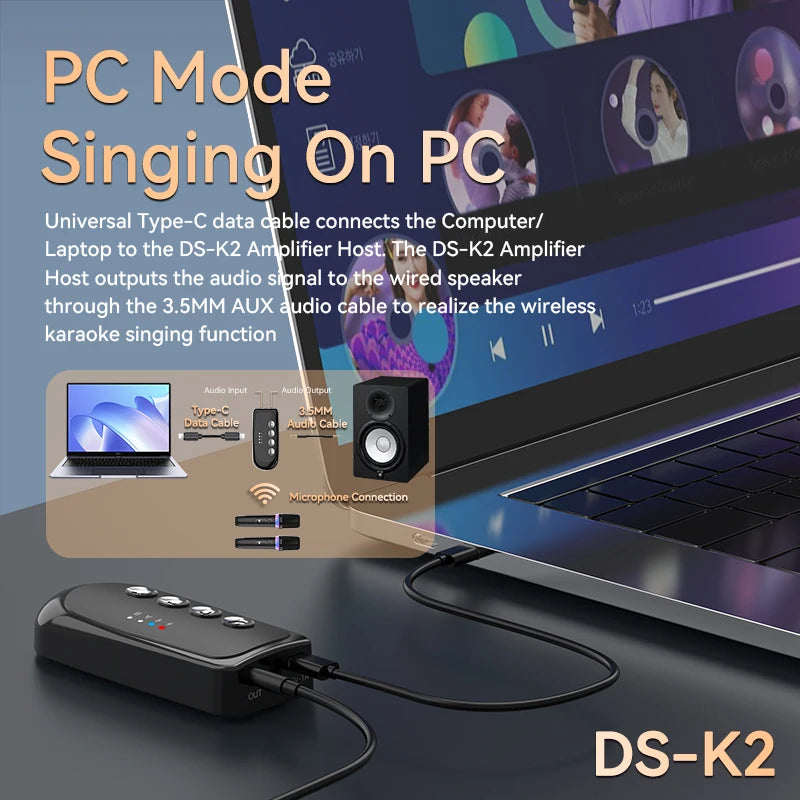 Wireless Car Microphone With Receiver Karaoke Companion 3.5MM AUX Stereo HIFI RGB Colorful Light Multi Sound Effect Mixer System