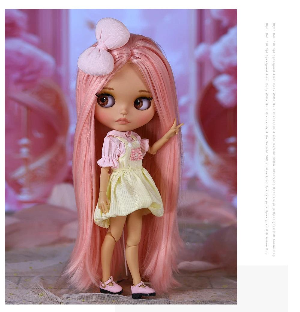 ICY DBS Blyth Doll BJD Joint Body Brown Skin Matte Face Cute Bow Doll 1/6 30cm Girl Gift Anime SD