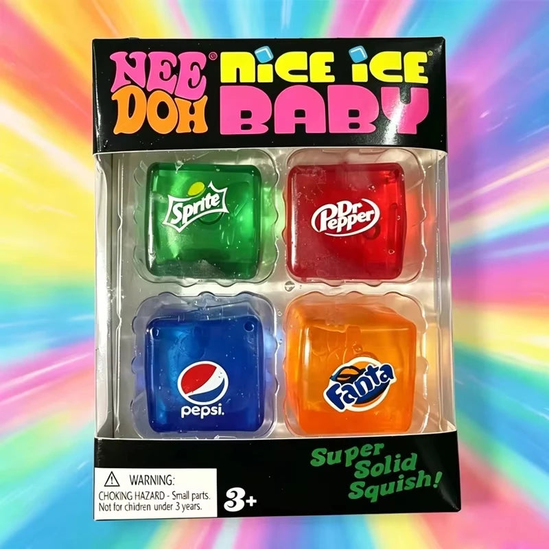 Needoh Nice Ice Cube Fidget Toys Slow Rebound Squishy Toys Stress Reliever Mini 4 Pack Set Anxiety Focus Sensory Cube  Gifts New