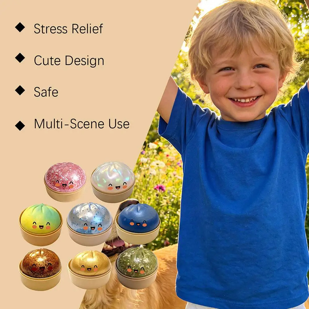 Premium Squishy Steamed Bun Dumpling Toy Slow Rising Glitter Stress Relief Ball Soft Stretchy Fidget Desk Toy Home Office Decor