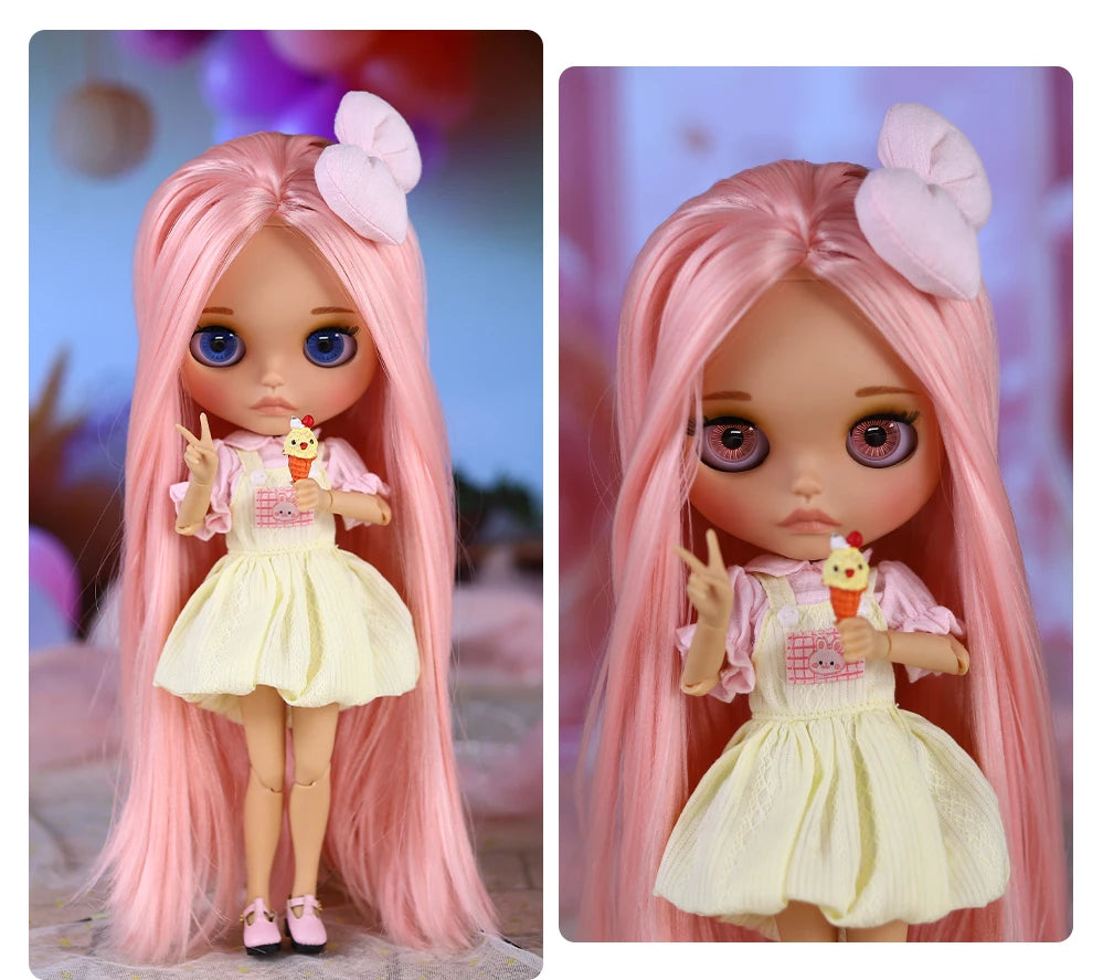 ICY DBS Blyth Doll BJD Joint Body Brown Skin Matte Face Cute Bow Doll 1/6 30cm Girl Gift Anime SD
