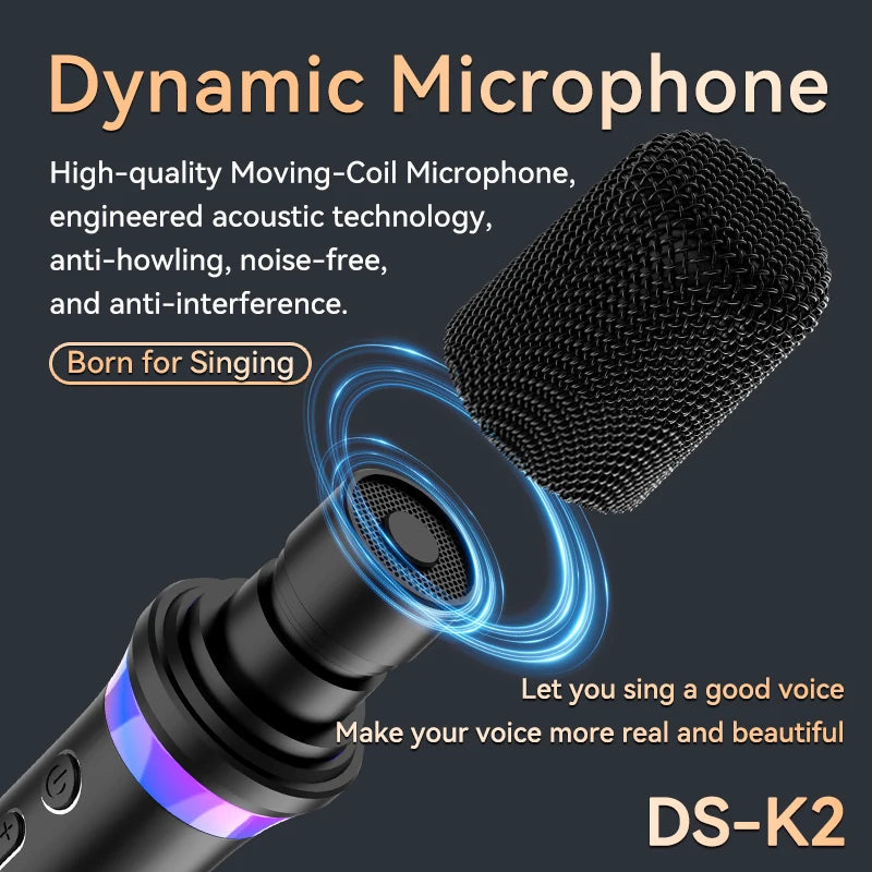 Wireless Car Microphone With Receiver Karaoke Companion 3.5MM AUX Stereo HIFI RGB Colorful Light Multi Sound Effect Mixer System