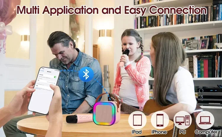 New K12 Karaoke Machine Portable Bluetooth Speaker With 1-2 Wireless Microphones HiFi Family Singing Loudspeaker Children's Gift