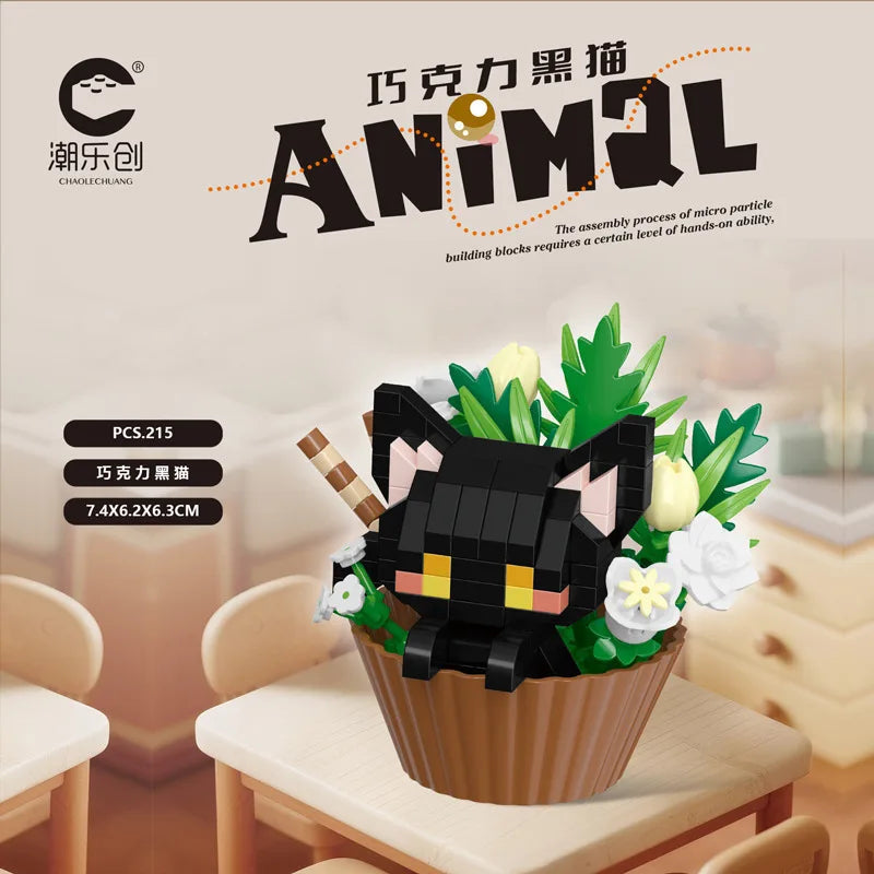 Cute dessert small animals potted bouquet cartoon doll panda puppy building block ornament children toys gift