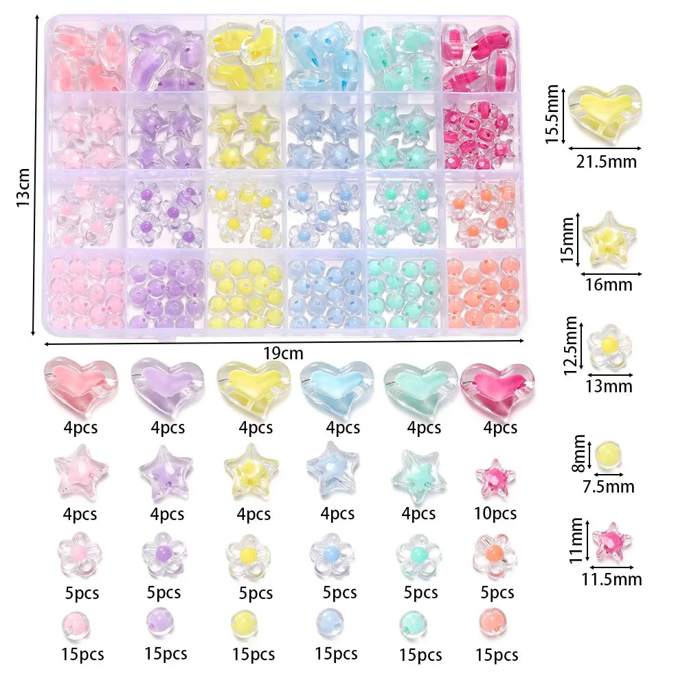 174pcs/Box Heart Acrylic Beads Flower Round Spacer Loose Beads Kits for Bracelet Necklace Jewelry Making Accessories