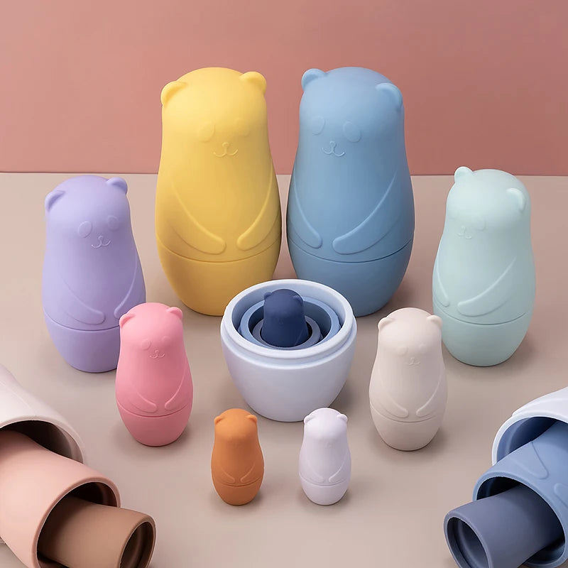 1setMontessori Nesting Dolls Toy Russian Matryoshka Doll Educational Toys for Children Silicone Stacking Blocks Doll Inside Doll