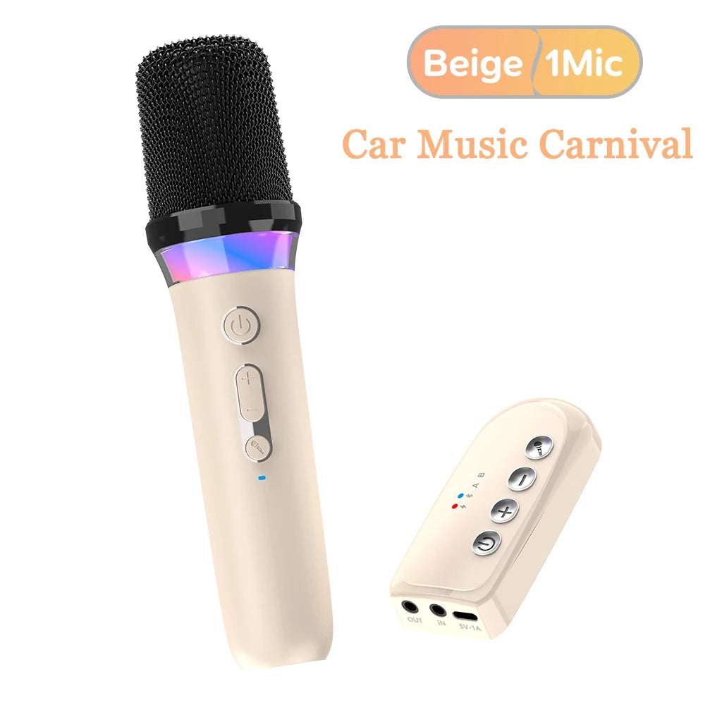 Wireless Car Microphone With Receiver Karaoke Companion 3.5MM AUX Stereo HIFI RGB Colorful Light Multi Sound Effect Mixer System