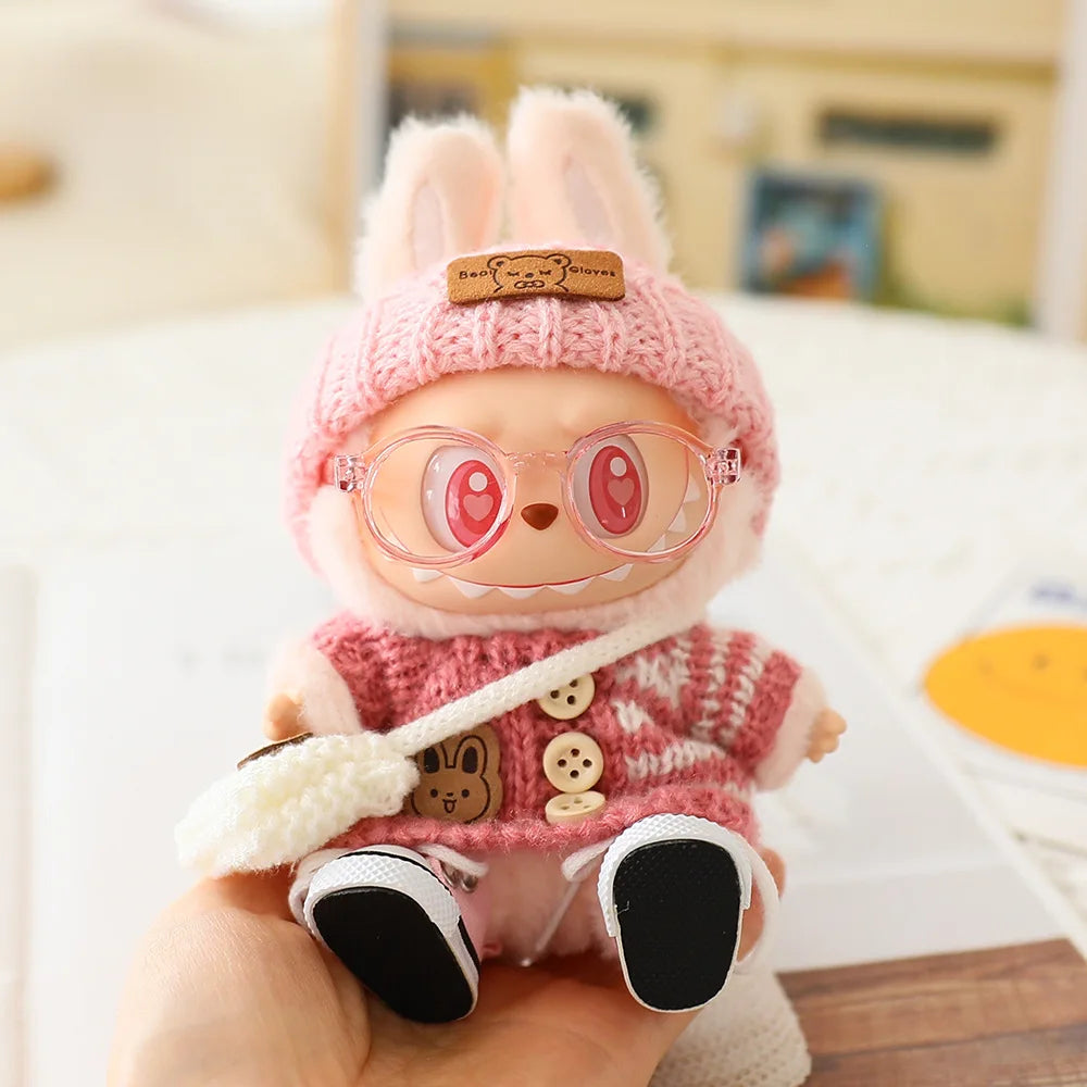 Doll clothes for Labubu Outfit V1 V2 V3 17cm Dolls Sitting Accessories Glasses Clothing Designer Gift Sweater Hat Bag Set