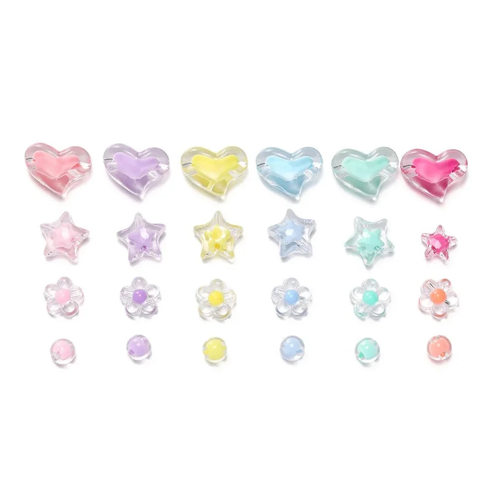 174pcs/Box Heart Acrylic Beads Flower Round Spacer Loose Beads Kits for Bracelet Necklace Jewelry Making Accessories