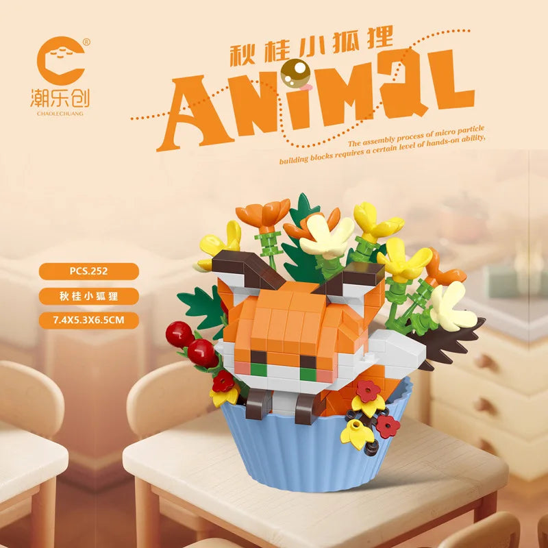 Cute dessert small animals potted bouquet cartoon doll panda puppy building block ornament children toys gift