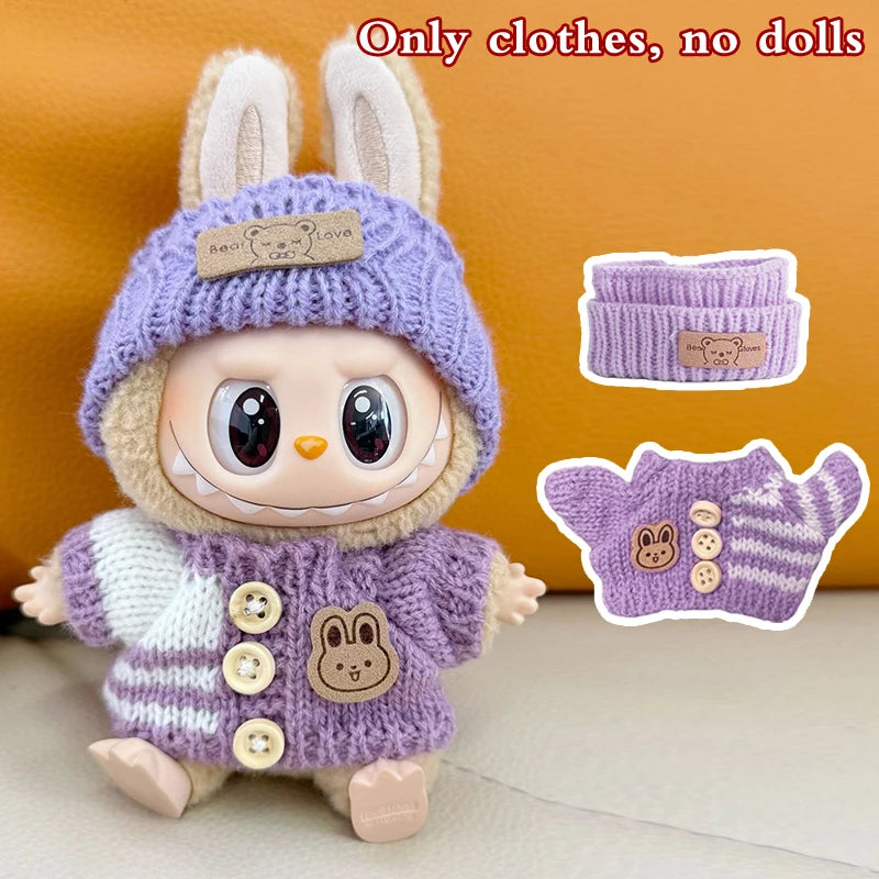 Doll clothes for Labubu Outfit V1 V2 V3 17cm Dolls Sitting Accessories Glasses Clothing Designer Gift Sweater Hat Bag Set