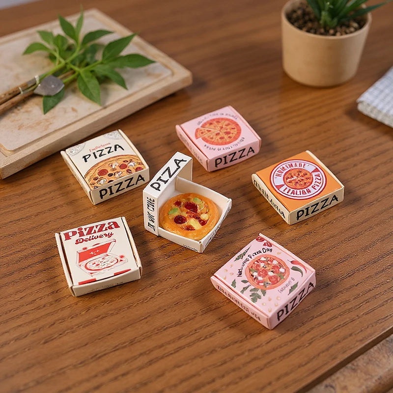 6pcs/set Dollhouse Miniature Pizza Or Packing Box Model Kitchen Food Decor Toy Doll House Accessories