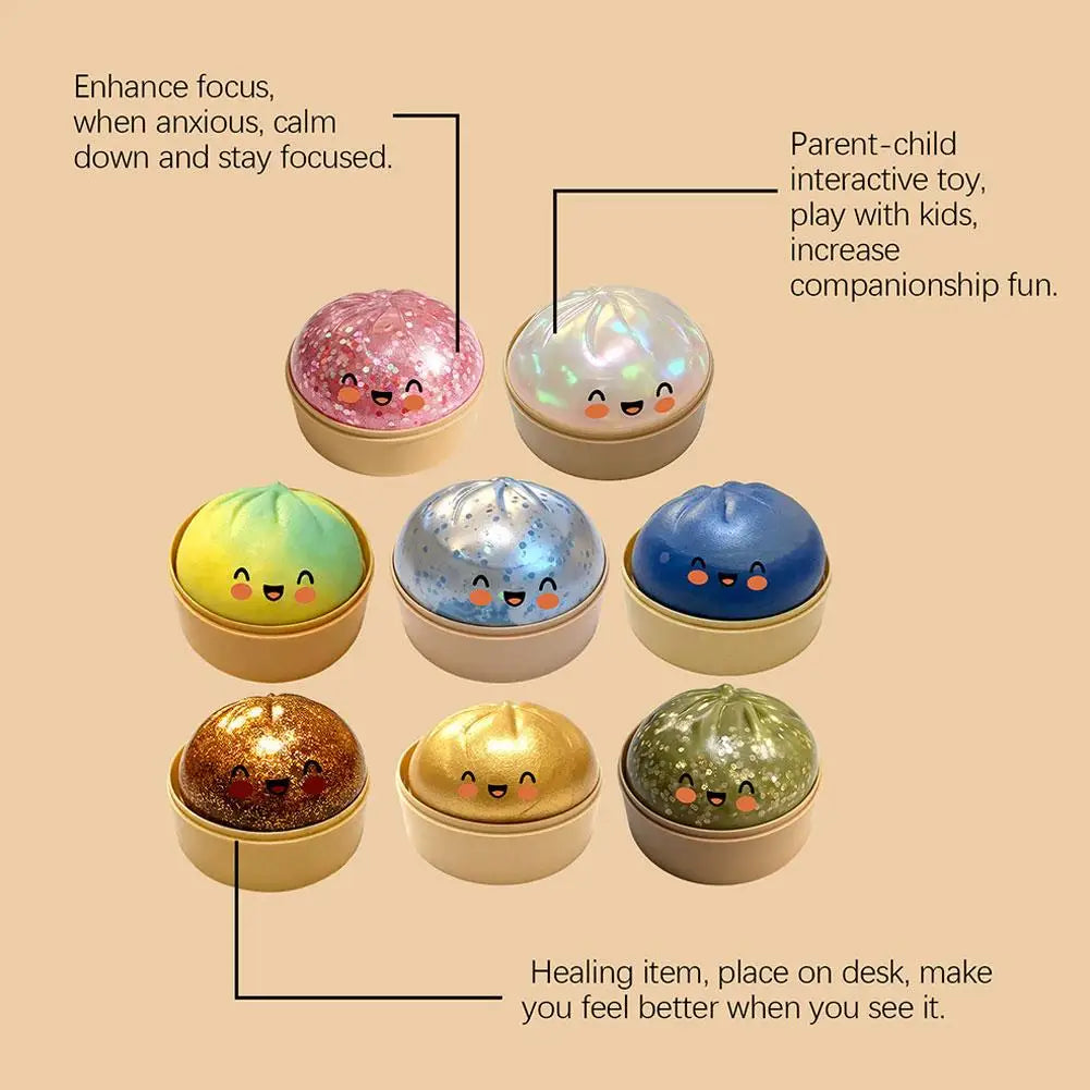 Premium Squishy Steamed Bun Dumpling Toy Slow Rising Glitter Stress Relief Ball Soft Stretchy Fidget Desk Toy Home Office Decor