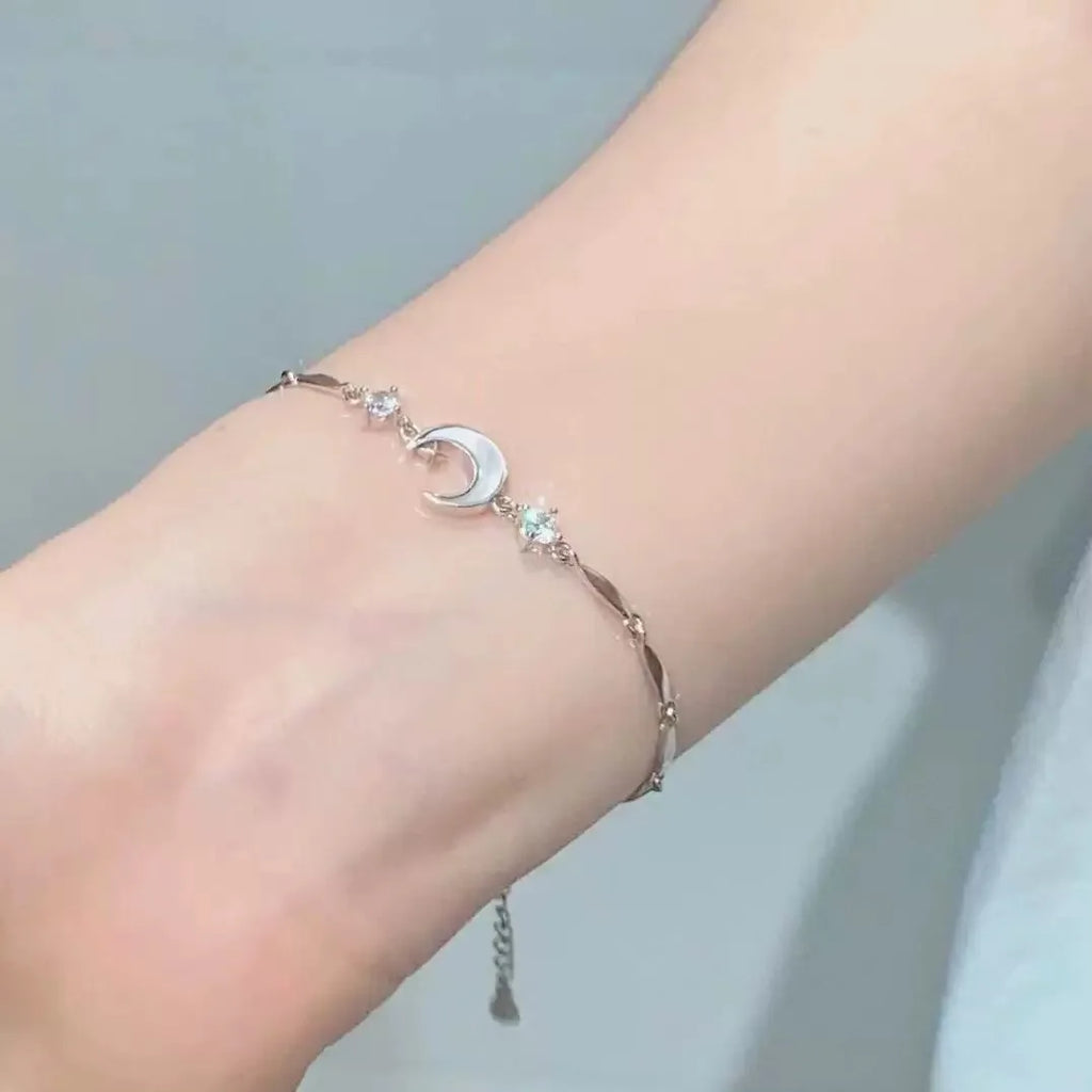 Sparkling Cherry Blossoms Butterfly Bracelet Women's Fashion Temperament Wave Moon Flower Adjustable Bracelet Wedding Jewelry