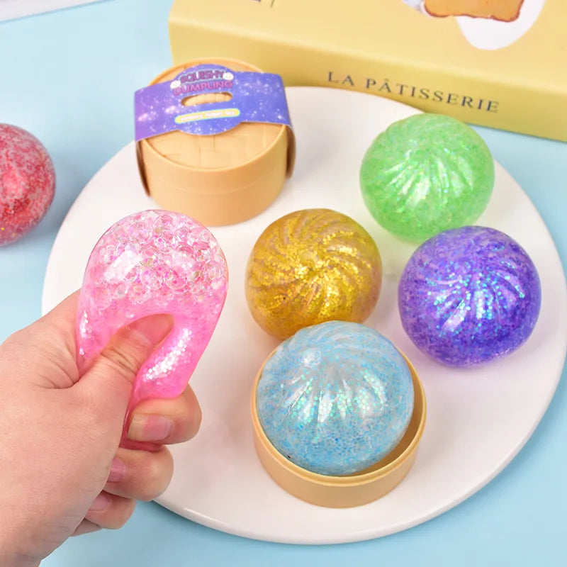 Mini Squishy Dumpling Realistic Bun Sensory Fidget Toys Colored Glitter Steamer Bun Decompression Ball Small Squeezable Toys