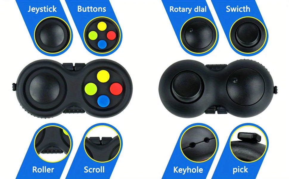 Fidget Pad with 8 Fidget Functions, Fidget Controller Stress Reducer, Fidget Toy Cube Relieves Stress and Anxiety Relief Toys