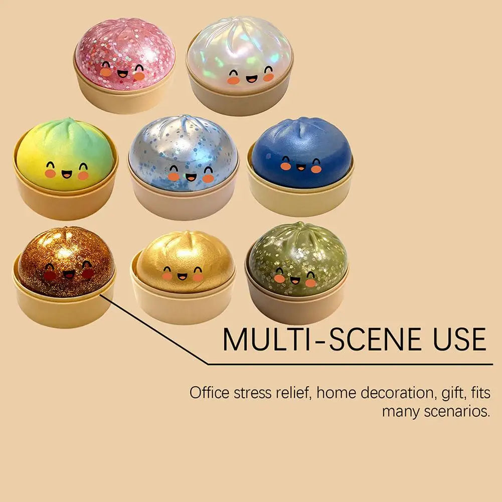 Premium Squishy Steamed Bun Dumpling Toy Slow Rising Glitter Stress Relief Ball Soft Stretchy Fidget Desk Toy Home Office Decor