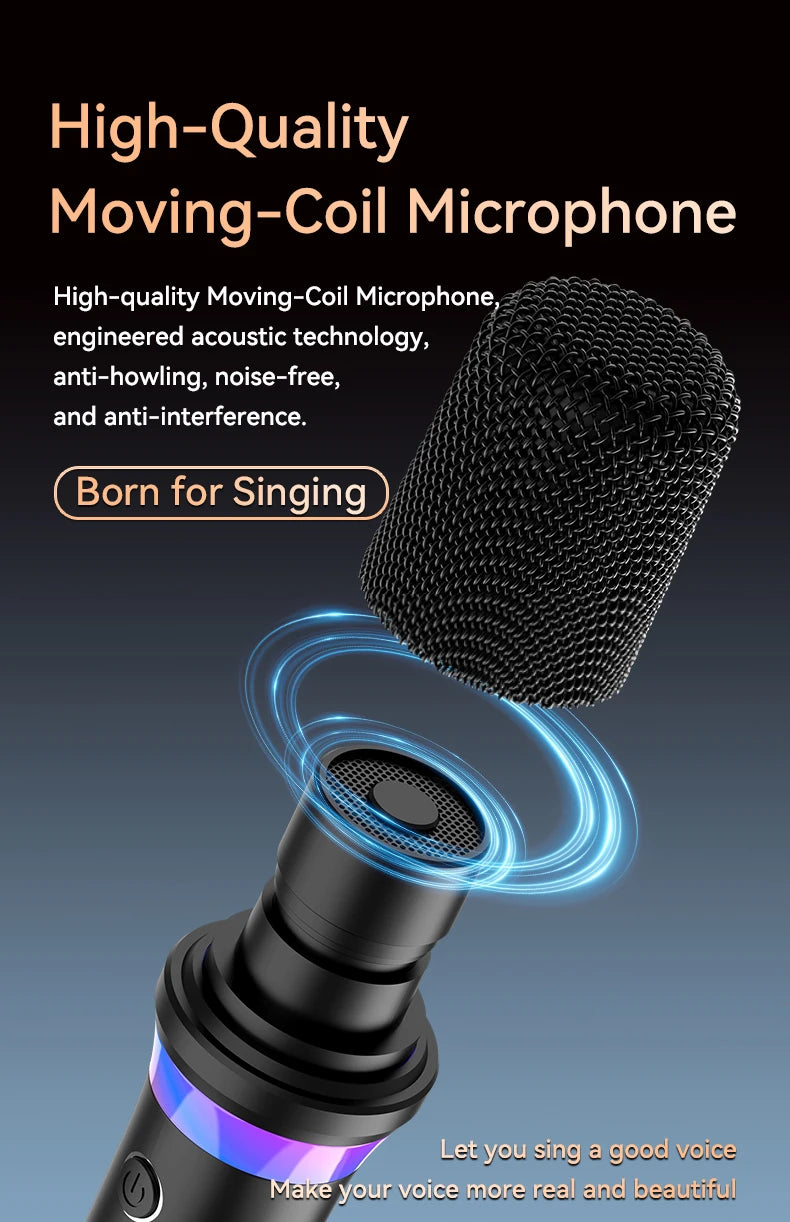 Wireless Car Microphone With Receiver Karaoke Companion 3.5MM AUX Stereo HIFI RGB Colorful Light Multi Sound Effect Mixer System