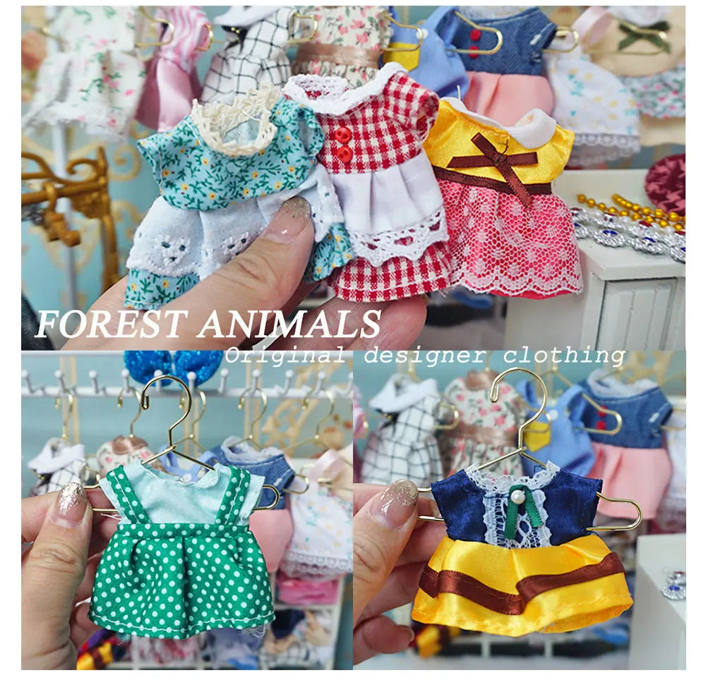 Dress Dollhouse Accessories 1:12 Forest Animal Family Clothes Fashion Daily Wear Casual Outfits Vest Shirt Skirt Pants  for Doll