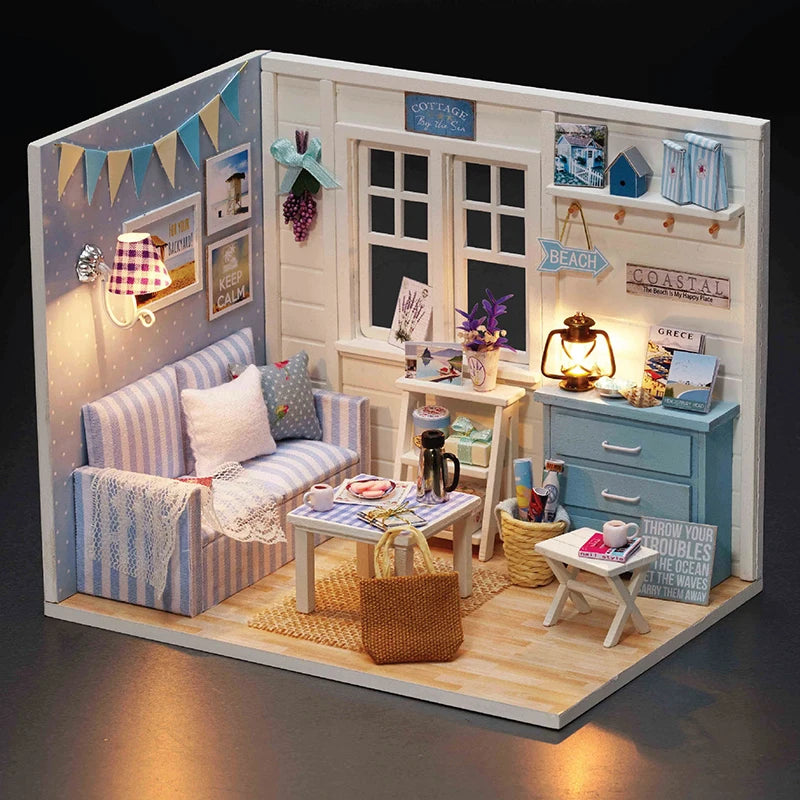 Kitten Mini Doll House 3D Puzzle Assembly Model Building Kit Creative Room Bedroom Decoration With Furniture Wooden Crafts Gifts