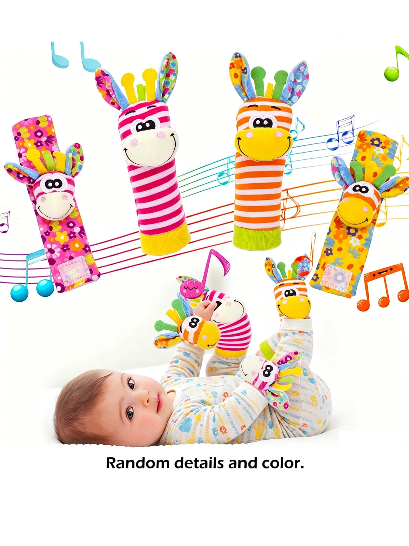 4pcs Baby Rattle Toys Cute Stuffed Animals Wrist Rattle Foot Finder Socks 0~24 Months for Infant Boy Girl Newborn Gift