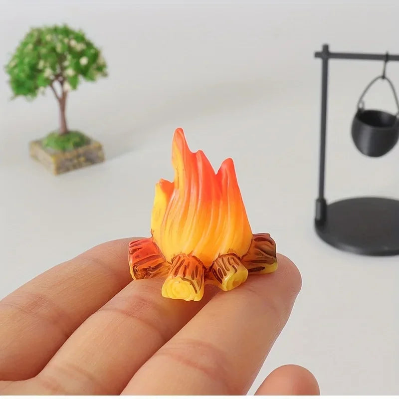 Mini Campfire Hanging Stove Pot Dollhouse Camping Picnic Firewood Pile Sand Table Micro Landscape Scene Decoration Ornament Toy