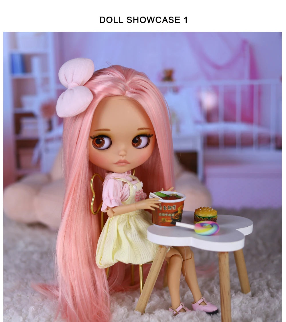 ICY DBS Blyth Doll BJD Joint Body Brown Skin Matte Face Cute Bow Doll 1/6 30cm Girl Gift Anime SD