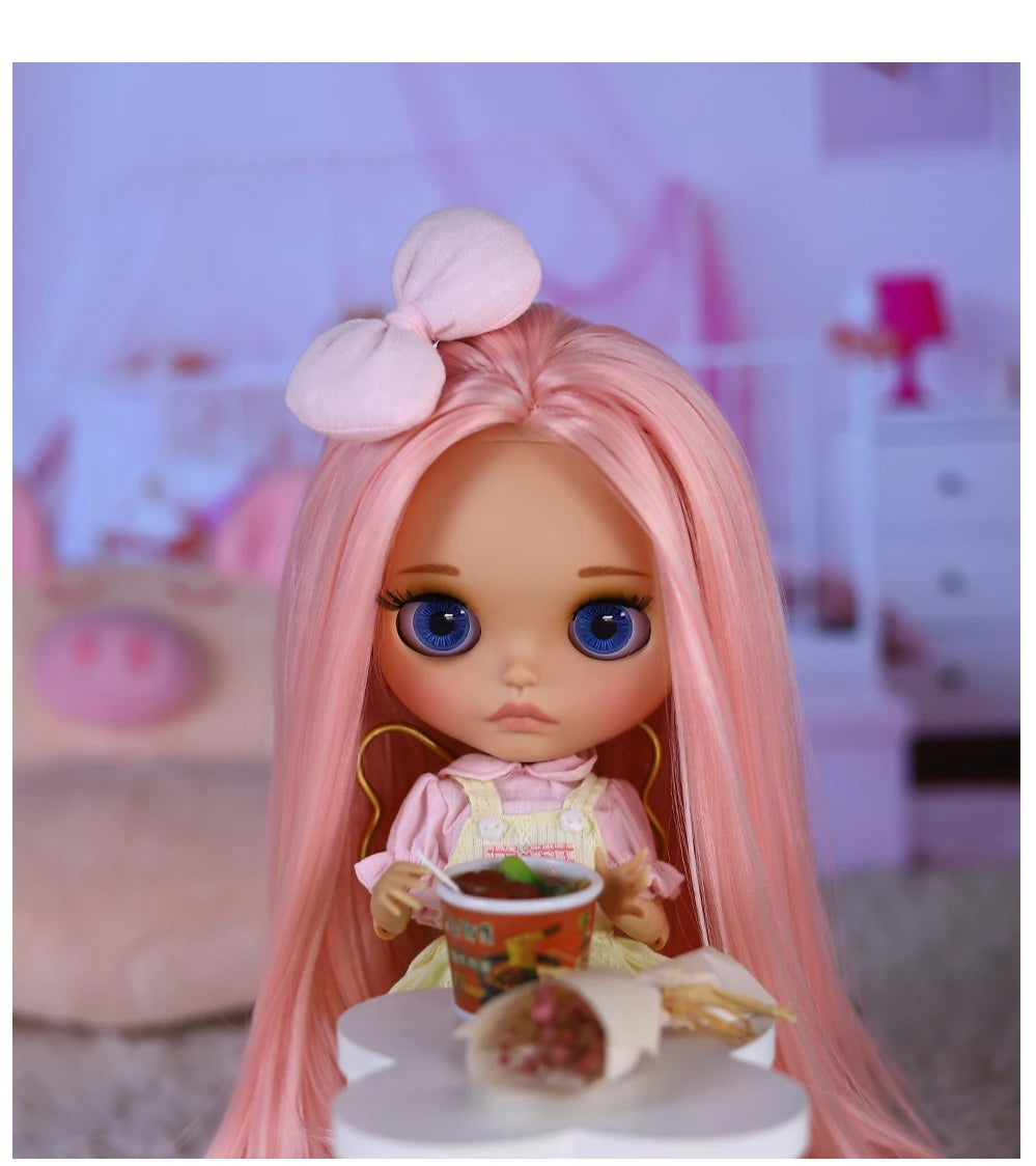ICY DBS Blyth Doll BJD Joint Body Brown Skin Matte Face Cute Bow Doll 1/6 30cm Girl Gift Anime SD