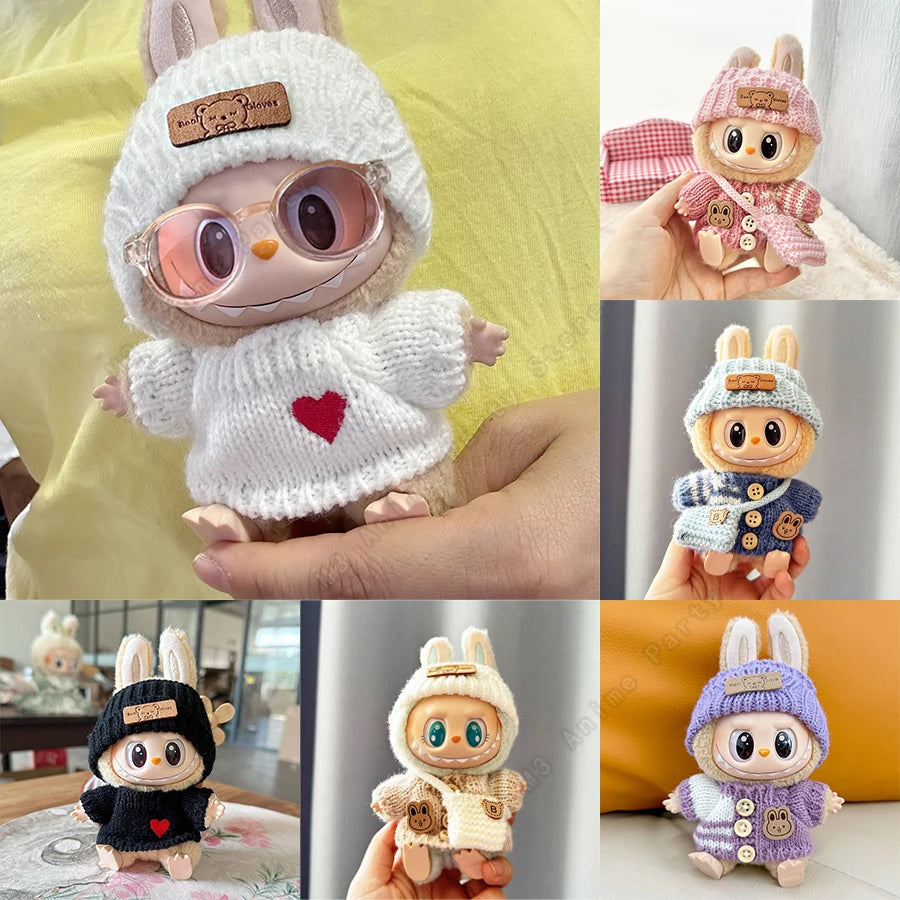 Doll clothes for Labubu Outfit V1 V2 V3 17cm Dolls Sitting Accessories Glasses Clothing Designer Gift Sweater Hat Bag Set