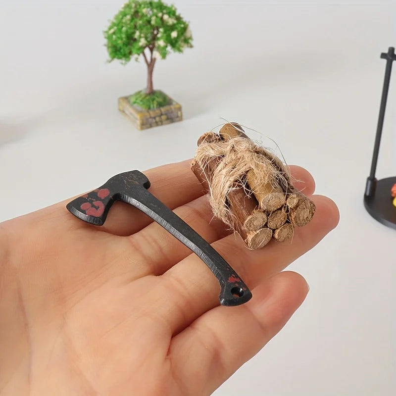 Mini Campfire Hanging Stove Pot Dollhouse Camping Picnic Firewood Pile Sand Table Micro Landscape Scene Decoration Ornament Toy