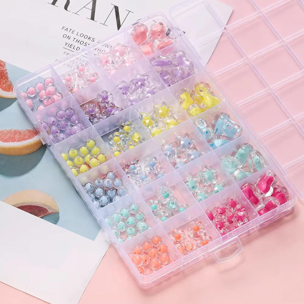 174pcs/Box Heart Acrylic Beads Flower Round Spacer Loose Beads Kits for Bracelet Necklace Jewelry Making Accessories