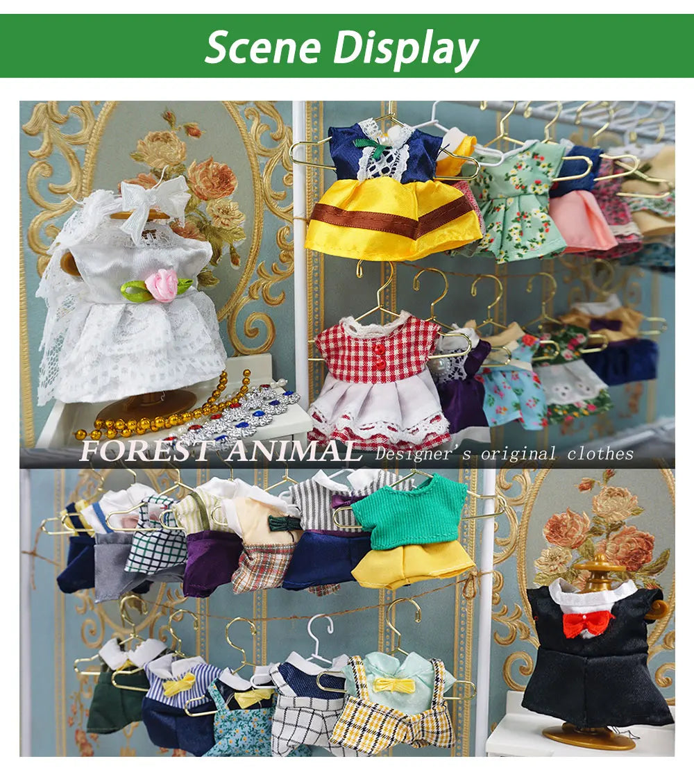 Dress Dollhouse Accessories 1:12 Forest Animal Family Clothes Fashion Daily Wear Casual Outfits Vest Shirt Skirt Pants  for Doll