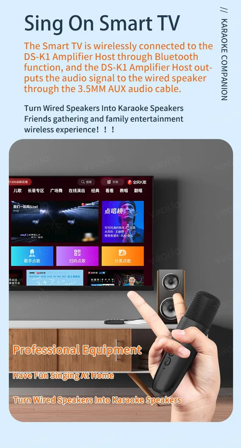Wireless Car Microphone With Receiver Karaoke Companion 3.5MM AUX Stereo HIFI RGB Colorful Light Multi Sound Effect Mixer System