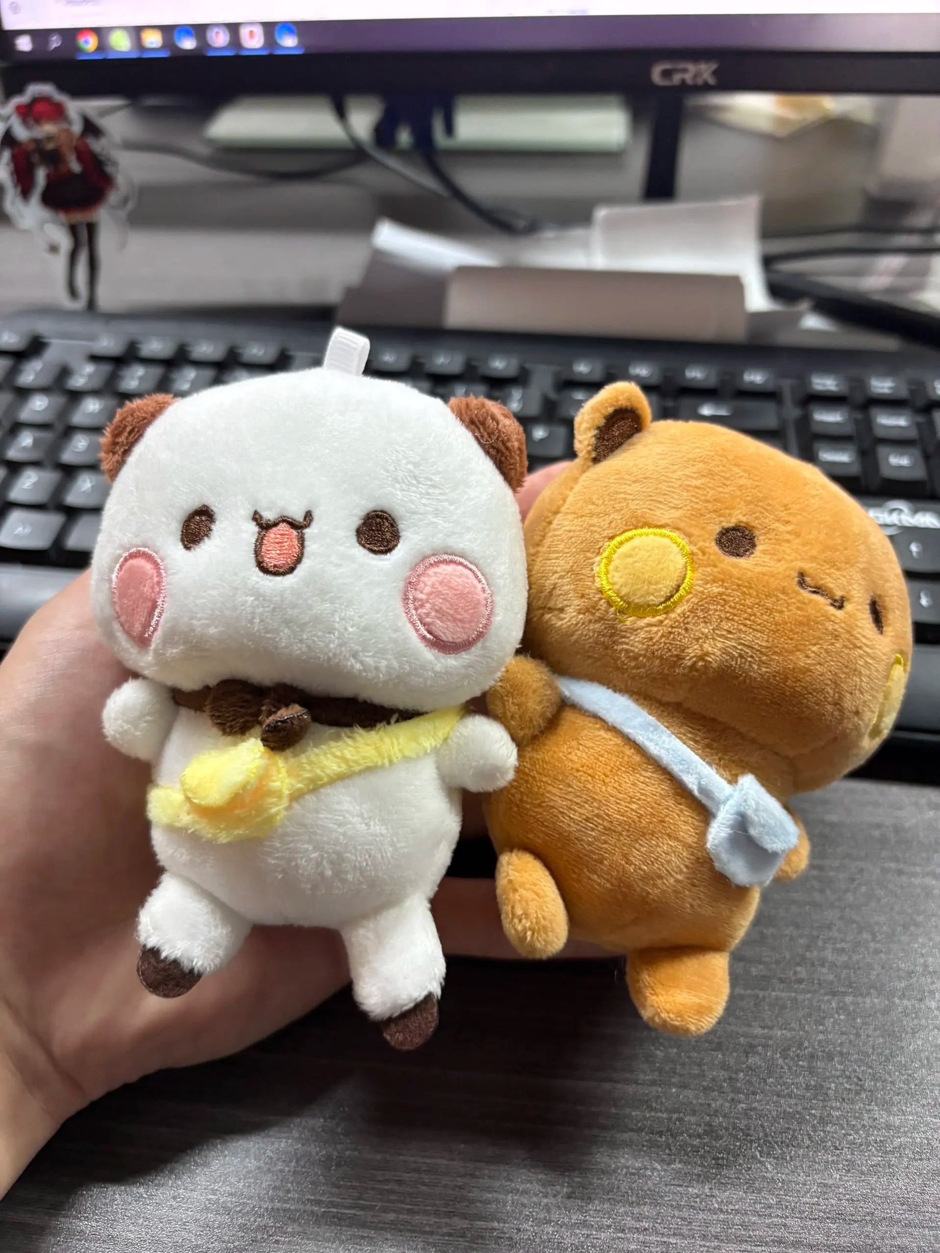 Cute Bubu and Yier Panda Plush Doll Keychain Soft Sleeping Buddy Kawaii Cartoon Bear Toy Car Sofa Decor Holiday Birthday Gift