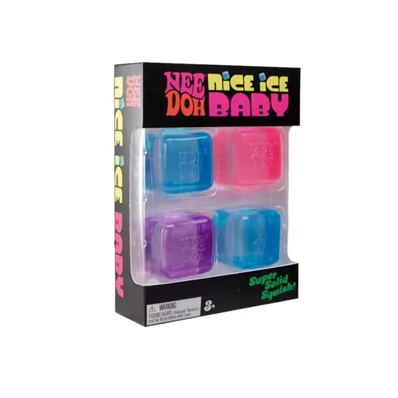 Needoh Nice Ice Cube Fidget Toys Slow Rebound Squishy Toys Stress Reliever Mini 4 Pack Set Anxiety Focus Sensory Cube  Gifts New