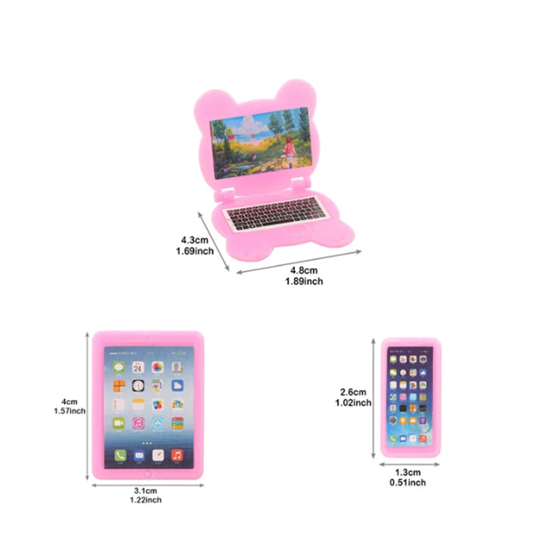 3pcs Dollhouse Mini Item Doll Accessories Cute Kawaii Computer IPad Phone Set Miniature Funny Lifelike Doll Houseware Playhouse