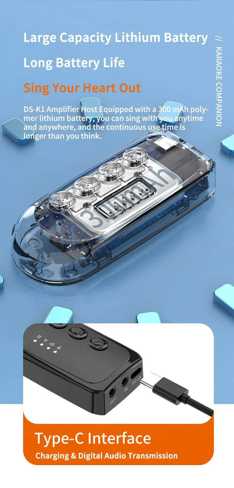 Wireless Car Microphone With Receiver Karaoke Companion 3.5MM AUX Stereo HIFI RGB Colorful Light Multi Sound Effect Mixer System