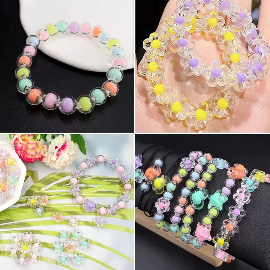 174pcs/Box Heart Acrylic Beads Flower Round Spacer Loose Beads Kits for Bracelet Necklace Jewelry Making Accessories