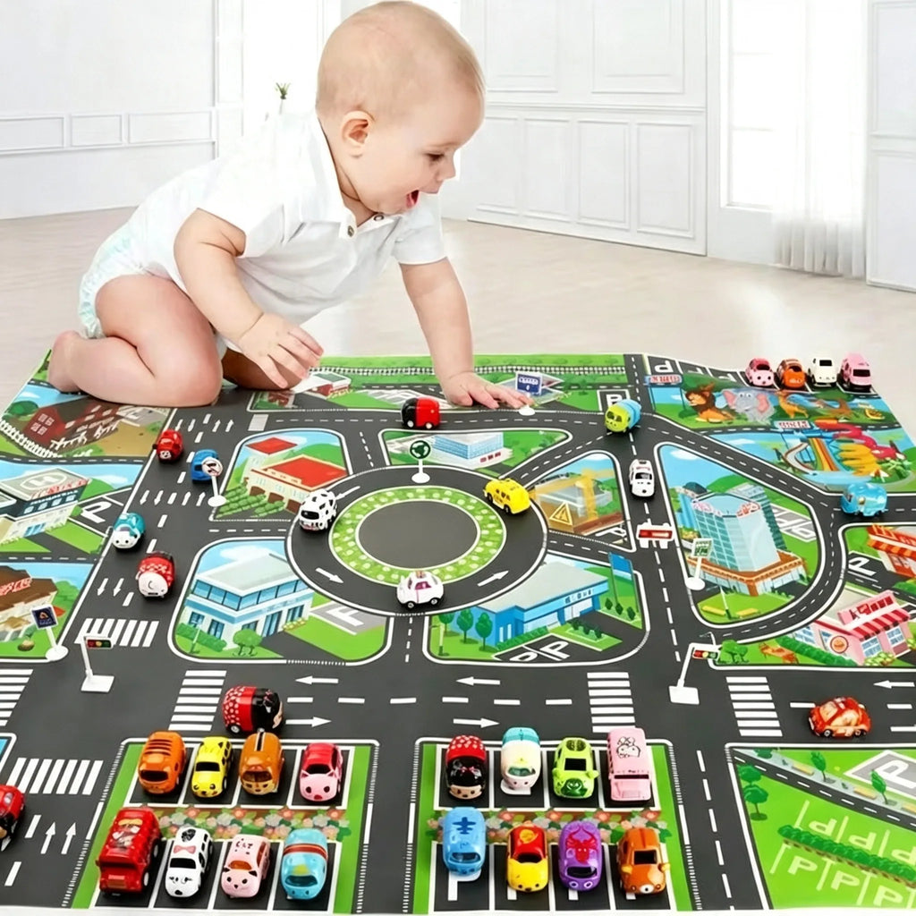 130*100CM Road Map Carpet for Kids Parking Lot Roadmap 83*58CM City Traffic Map of Road Boy Girls Educational Toy Crawling Games