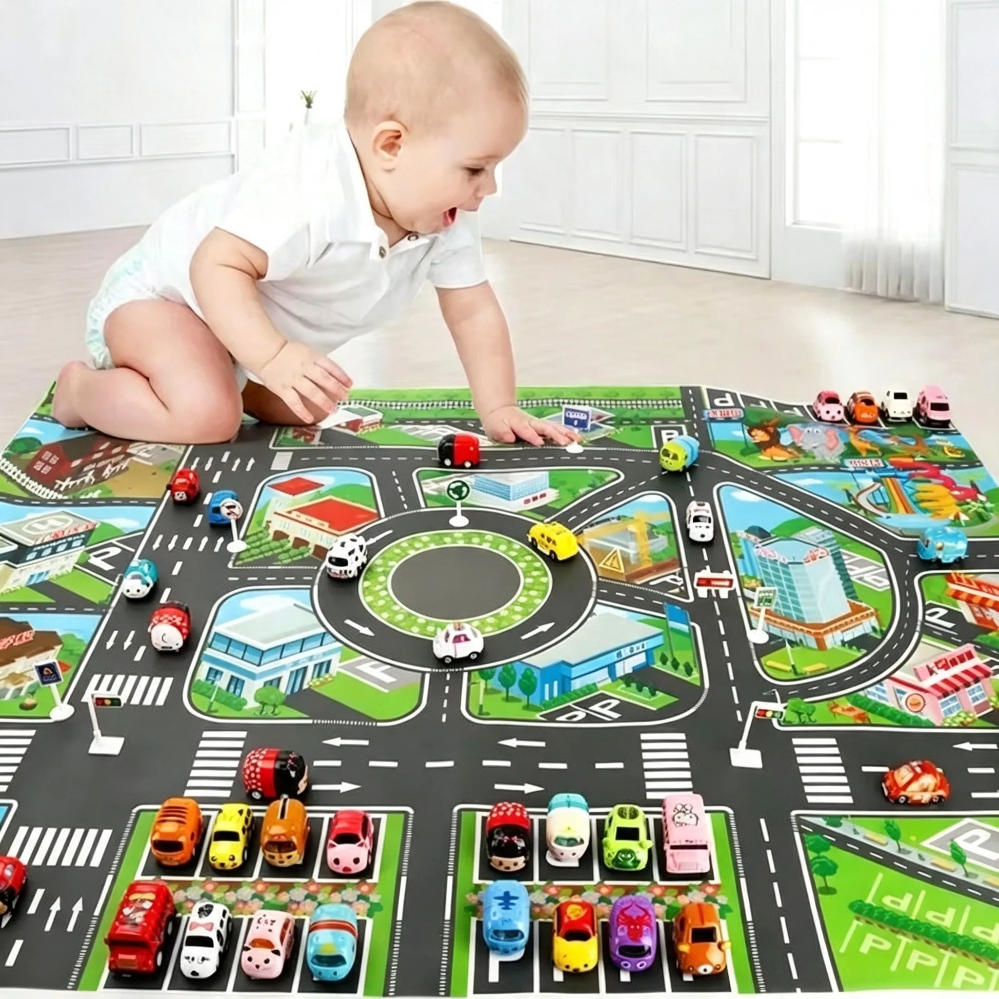 130*100CM Road Map Carpet for Kids Parking Lot Roadmap 83*58CM City Traffic Map of Road Boy Girls Educational Toy Crawling Games