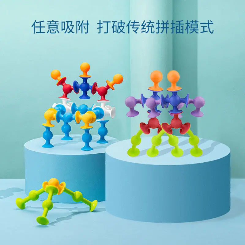 19 Pcs Suckers Assembled Toys Funny Silicone Block Model Construction Toys Sucker Suction Cup Educational Building Block Toy