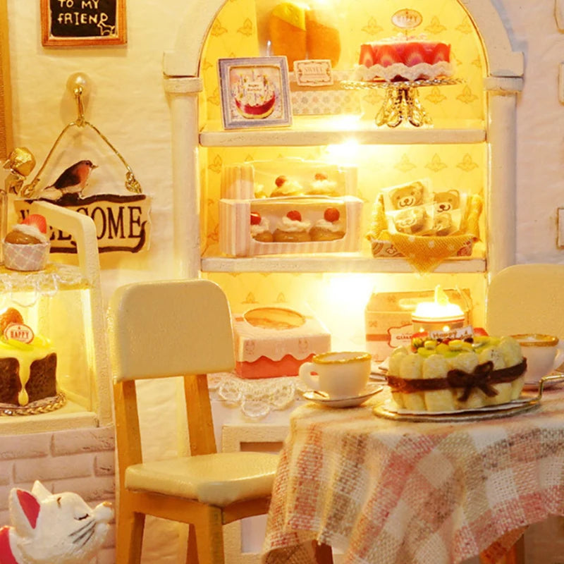 Kitten Mini Doll House 3D Puzzle Assembly Model Building Kit Creative Room Bedroom Decoration With Furniture Wooden Crafts Gifts