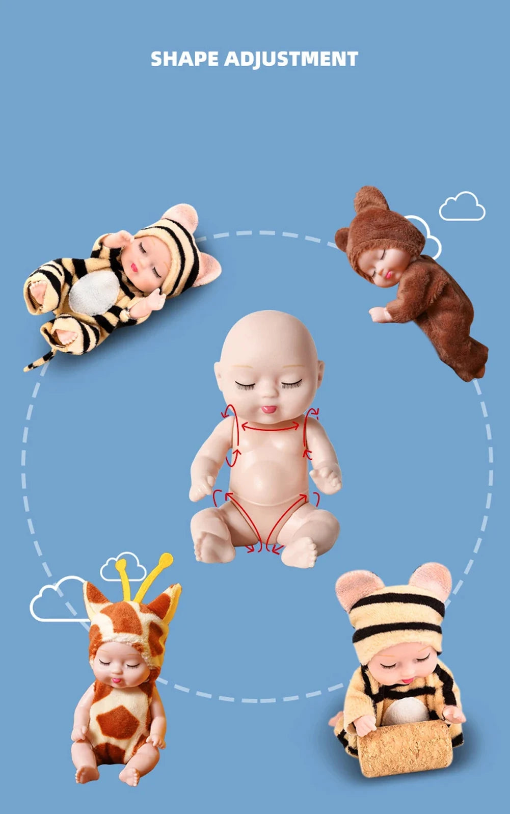 6Pcs Reborn Doll Kit Toy Simulation Princess Dolls Toy Mini Cute Sleeping Baby with Clothes Accessories Birthday Gift for Kids