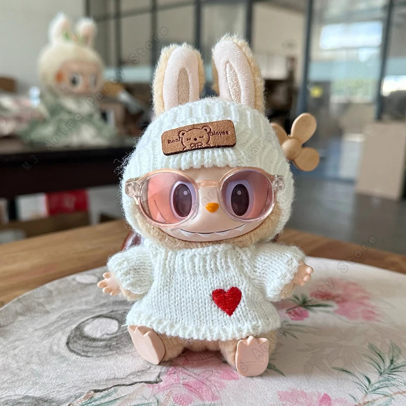 Doll clothes for Labubu Outfit V1 V2 V3 17cm Dolls Sitting Accessories Glasses Clothing Designer Gift Sweater Hat Bag Set