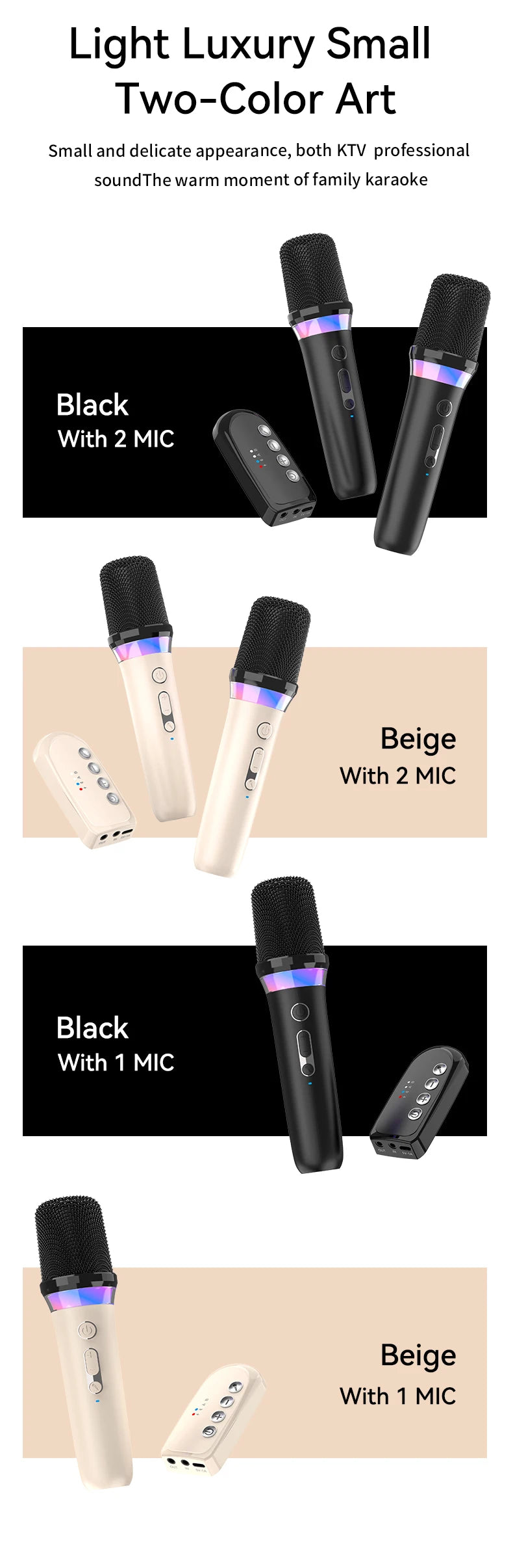 Wireless Car Microphone With Receiver Karaoke Companion 3.5MM AUX Stereo HIFI RGB Colorful Light Multi Sound Effect Mixer System
